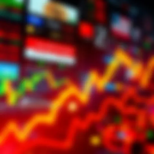 A digital representation of rising cryptocurrency prices with a backdrop of news headlines about Iran strikes, symbolizing active trading during geopolitical events.