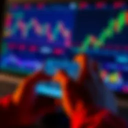 Hands holding a smartphone with crypto charts A person analyzing cryptocurrency charts on a smartphone, focused on managing trading habits