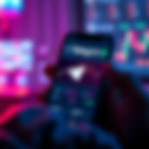 A smartphone displaying a Telegram channel with crypto trading signals and charts