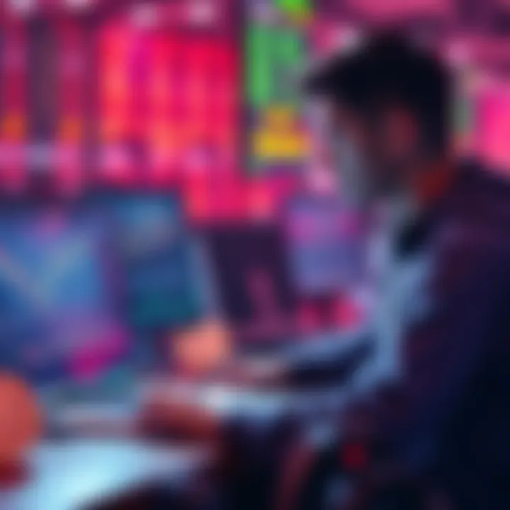 A novice trader analyzes crypto market trends with a laptop, showing Ethereum charts on the screen