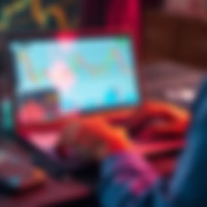 A person comparing charts of cryptocurrency and traditional finance on a laptop, with notes and a calculator nearby.