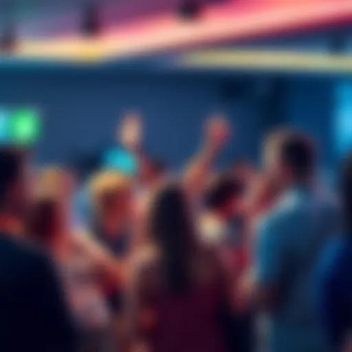 A group of people enthusiastically discussing cryptocurrency and digital currencies at a lively gathering.