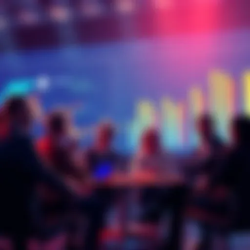 A group of people discussing cryptocurrency issues, with charts and graphs in the background highlighting usability and trust concerns.