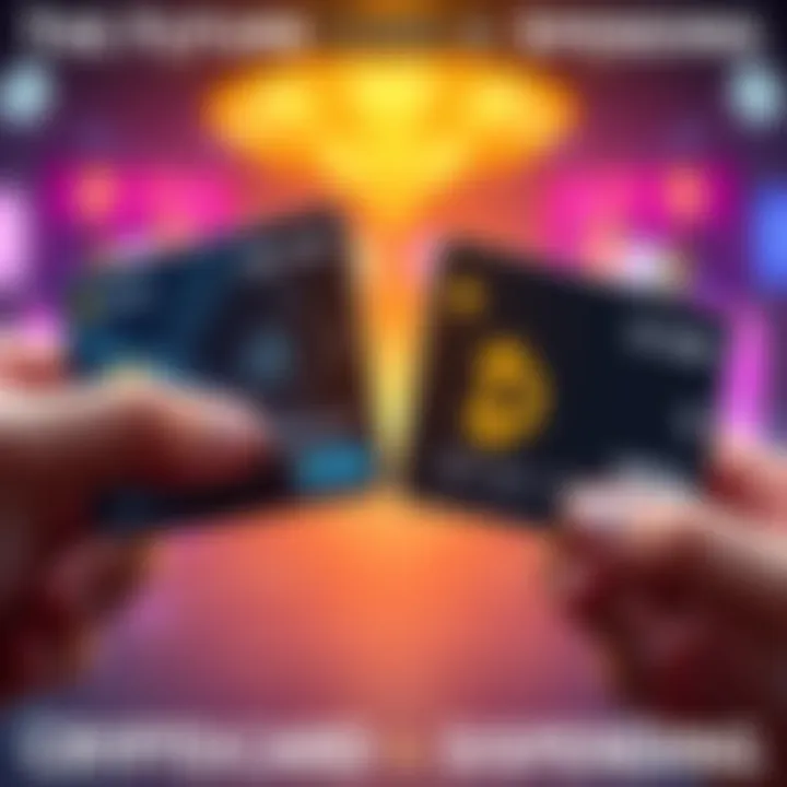 Comparison of Crypto Card and Debit Card A side-by-side view of a crypto card and a debit card with a person considering their options