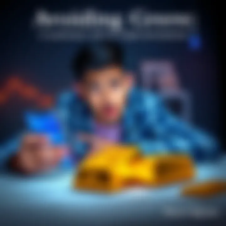 A person looking worried while checking a smartphone with cryptocurrency charts, alongside a gold bar on the table, symbolizing investment choices