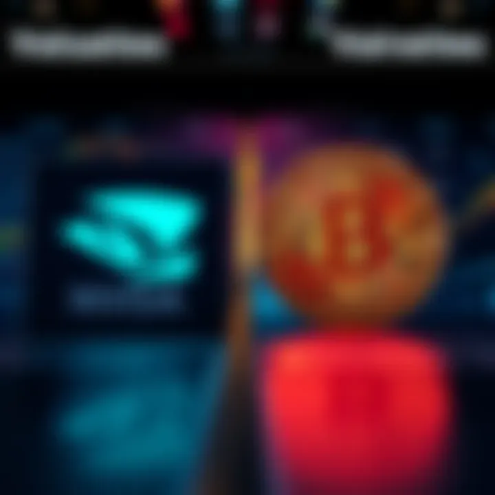 A split screen showing a Bitcoin symbol on one side and NVDA logo on the other, highlighting the difference in valuation between cryptocurrencies and individual stocks.