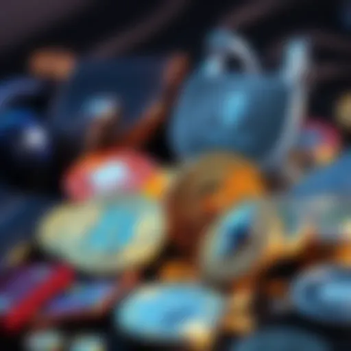 A collection of popular cryptocurrencies like Bitcoin and Ethereum next to secure wallet options