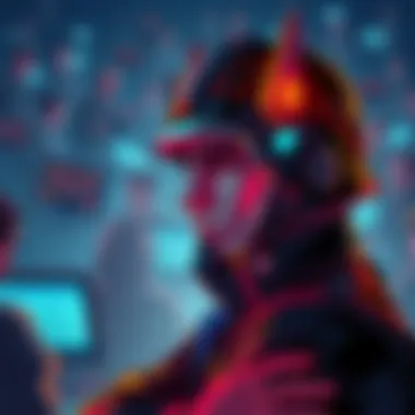 A cryptobro looking thoughtful, surrounded by intense discussions on forums, symbolizing his possible departure from a cult-like group.