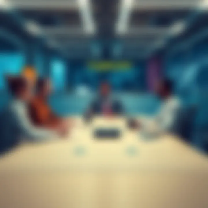 Crypto.com Office Staff Meeting Employees in a Crypto.com office discussing the impact of AI on jobs and the future of the company during a staff meeting