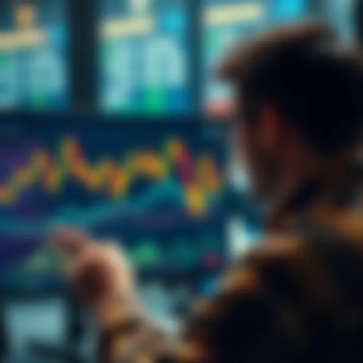 Person analyzing cryptocurrency trends A person looking at cryptocurrency charts and trends on a screen, focusing on HBAR predictions for 2025