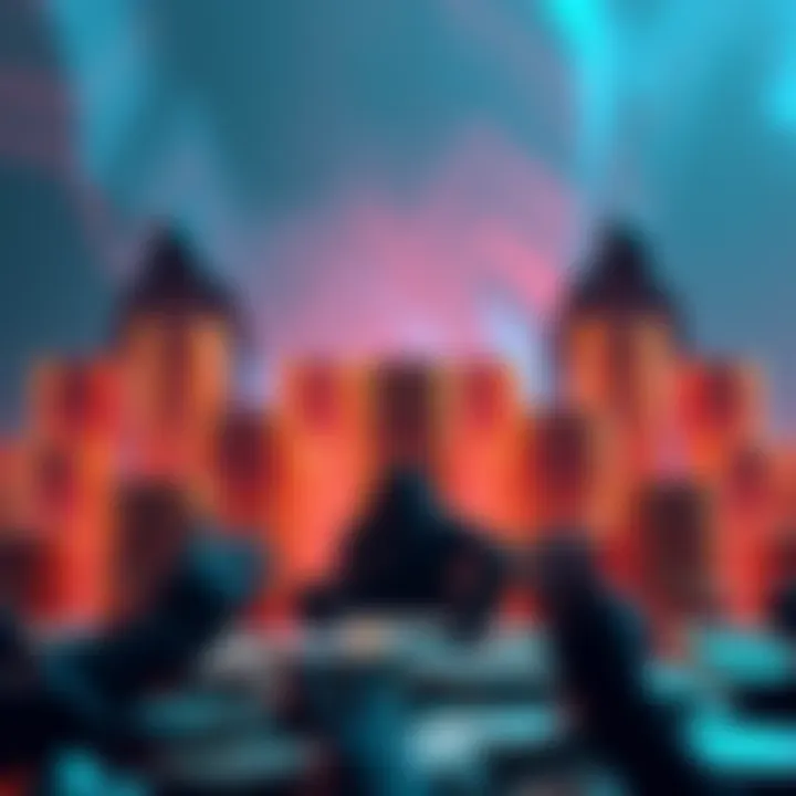 Visual representation of bundling in cryptocurrency, showing large coin stacks with shadowy figures, symbolizing anonymity and trading strategies.