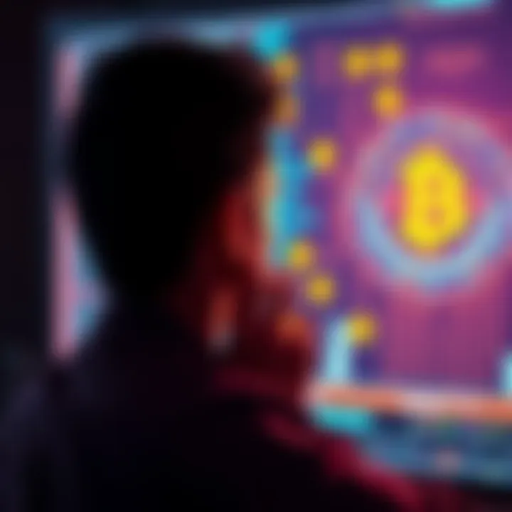 A person looking at a digital screen displaying cryptocurrency symbols, questioning its purpose.