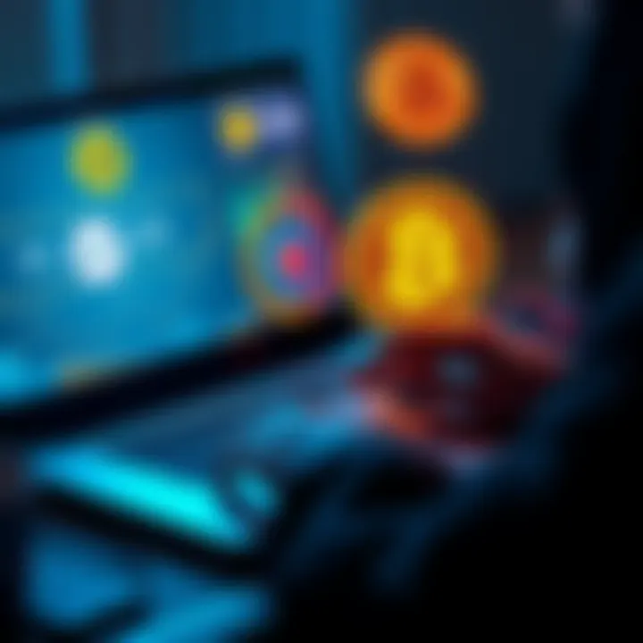 A person using a laptop to make a donation in cryptocurrencies, with symbols of USDT and BTC visible on the screen, emphasizing low fees and privacy.