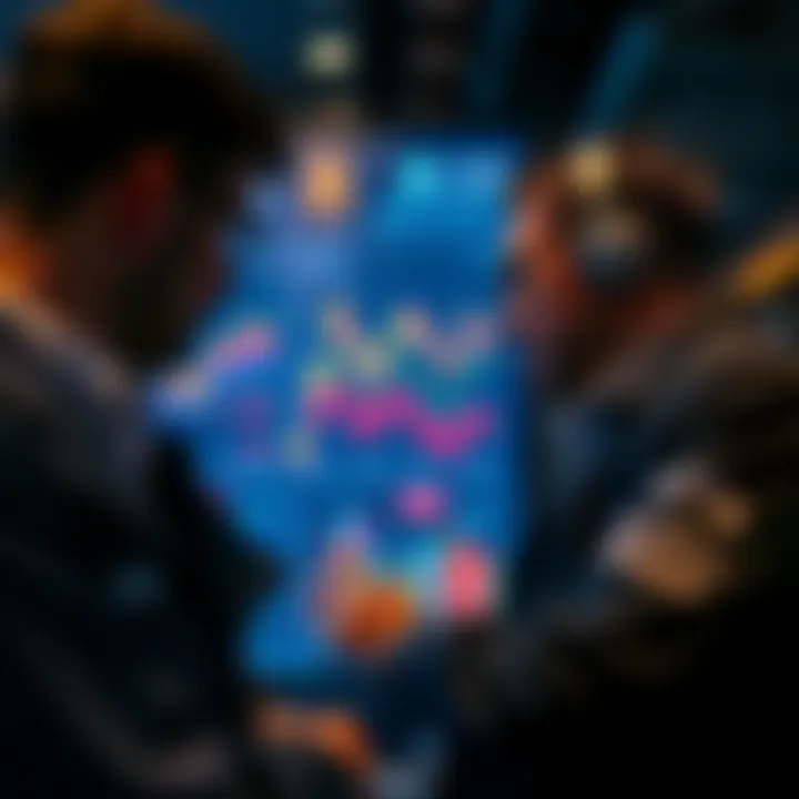 Traders examining crypto fees on a digital display with graphs and charts