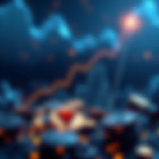 An illustration showing a rising graph with digital coins representing cryptocurrency influencing traditional finance.