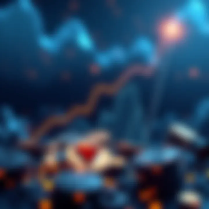 An illustration showing a rising graph with digital coins representing cryptocurrency influencing traditional finance.