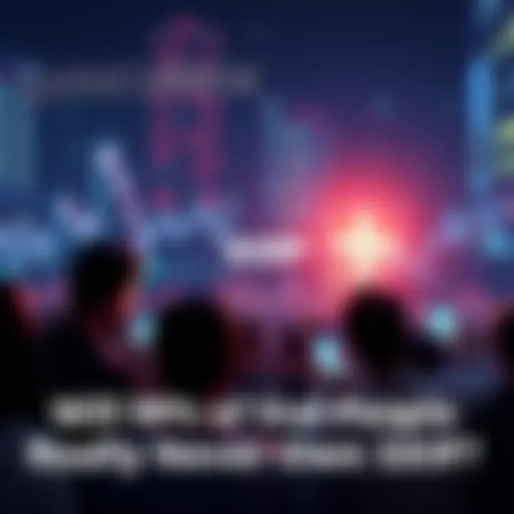 A visualization showing a rising cryptocurrency graph with a focus on $XRP, surrounded by people looking at their devices in concern.