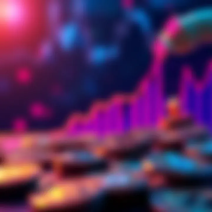 Cryptocurrency Market Rebound A chart showing a rise in cryptocurrency values with upward arrows and coins in the background.