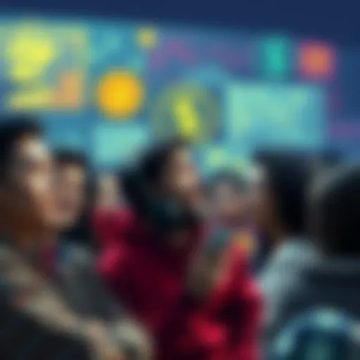 A group of diverse people reminiscing about the early days of cryptocurrency, with old graphics and symbols in the background, showcasing the shift in the crypto landscape.