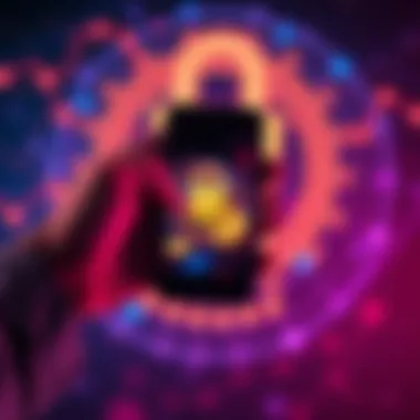 A person holding a smartphone displaying a crypto wallet with coins and a security lock graphic in the background.