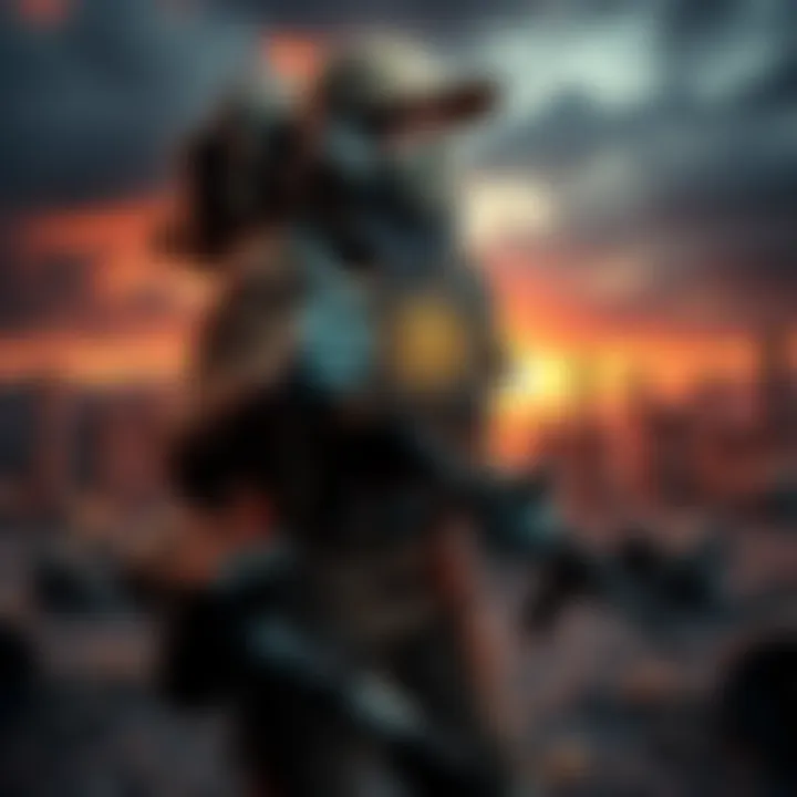 A person in survival gear holds a hardware wallet and seed phrases while standing in a post-apocalyptic landscape with ruins around them.