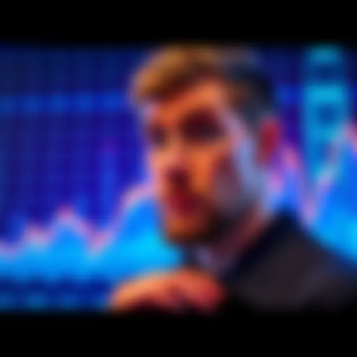 A graph showing a downward trend in cryptocurrency value with a worried person looking at it.