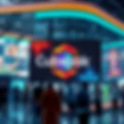 A colorful logo of Cubejak showcased on a digital screen with people interacting around it in a lively environment.
