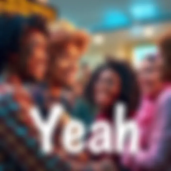 A diverse group of people smiling and using the word 'Yeah' in a conversation, showcasing its cultural significance.