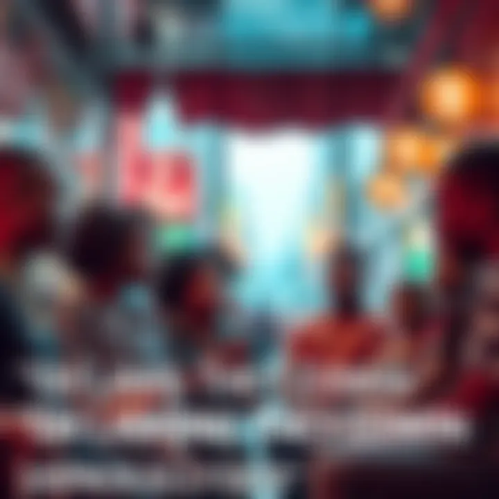 A group of diverse people discussing the popular phrase 'Oh lawd they comin' in a lively urban setting.