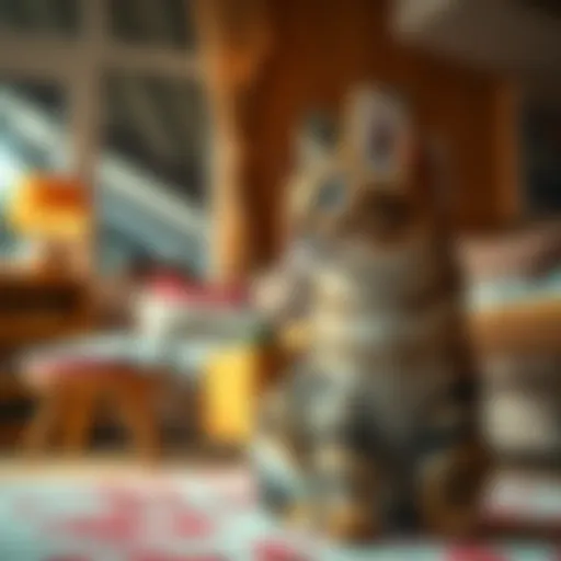 A curious cat looking around in a cozy living room environment