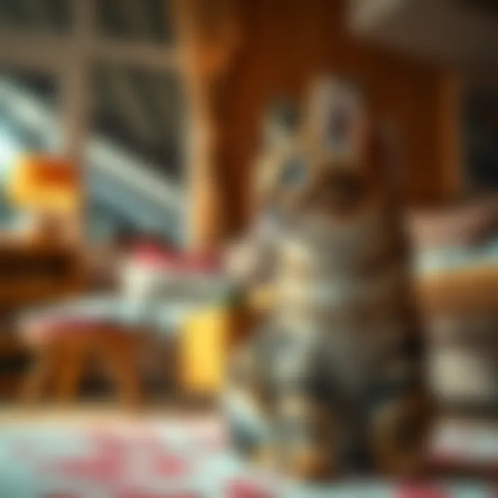 A curious cat looking around in a cozy living room environment