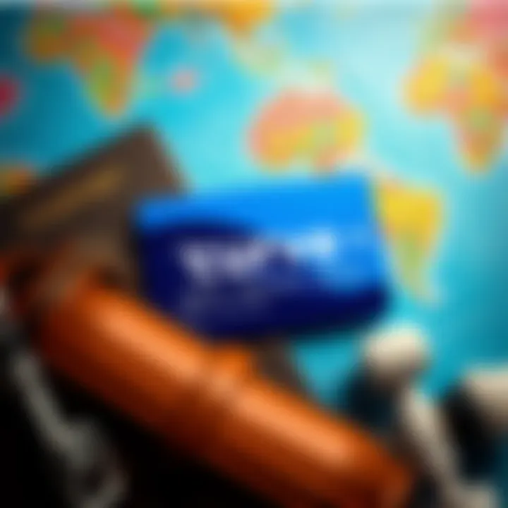 A Curve card with a travel-themed backdrop, featuring images of travel essentials like a suitcase and passport, symbolizing travel expenses and earning points.