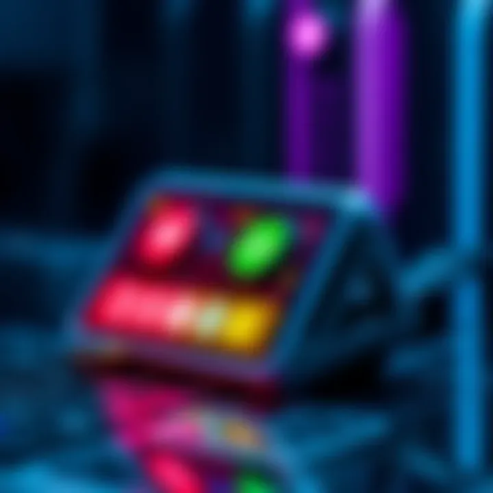 A customized Flex device displaying various colors to represent different moods during a cryptocurrency transaction.