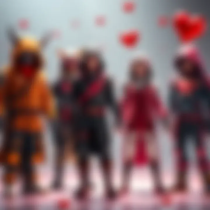 A variety of custom character skins for Atlas Earth, showcasing different styles including seasonal designs for Valentine's Day.