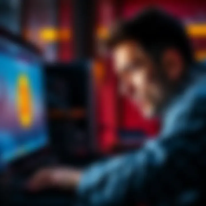 A frustrated person looking at a computer screen with a frozen Bitcoin purchase page, highlighting their struggle to complete the transaction.