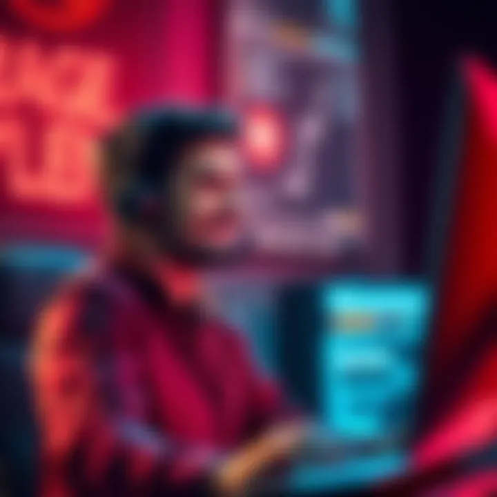 A person receiving support on a computer for arcade achievements, looking relieved and happy after the issue is resolved.