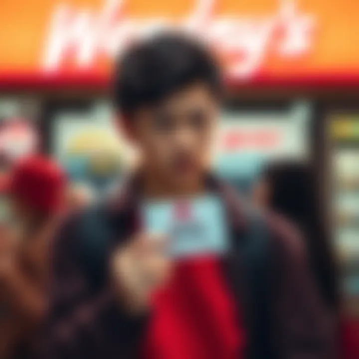 A new customer at Wendy's looking confused while holding the March pass for premium rewards.