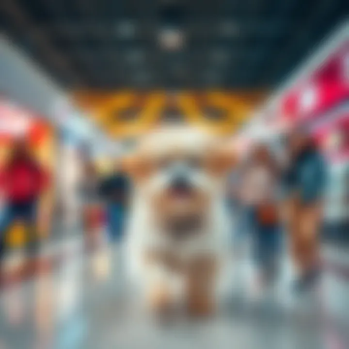 Cute Furball at Local Mall A small fluffy dog in a shopping mall surrounded by smiling shoppers