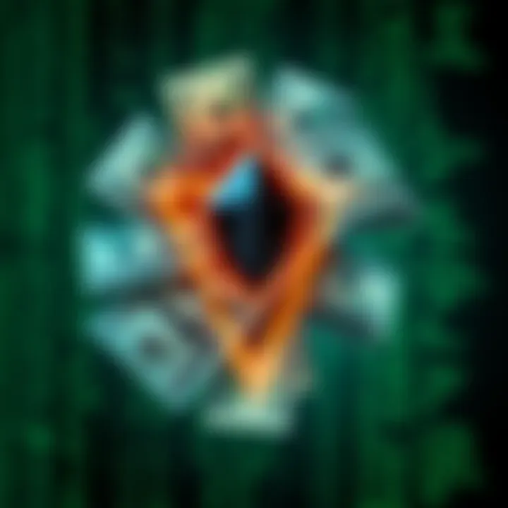 A graphic showing the Cypherpunks symbol blending with dollar bills and computer code, representing the shift in focus from privacy to profit in cryptocurrency.