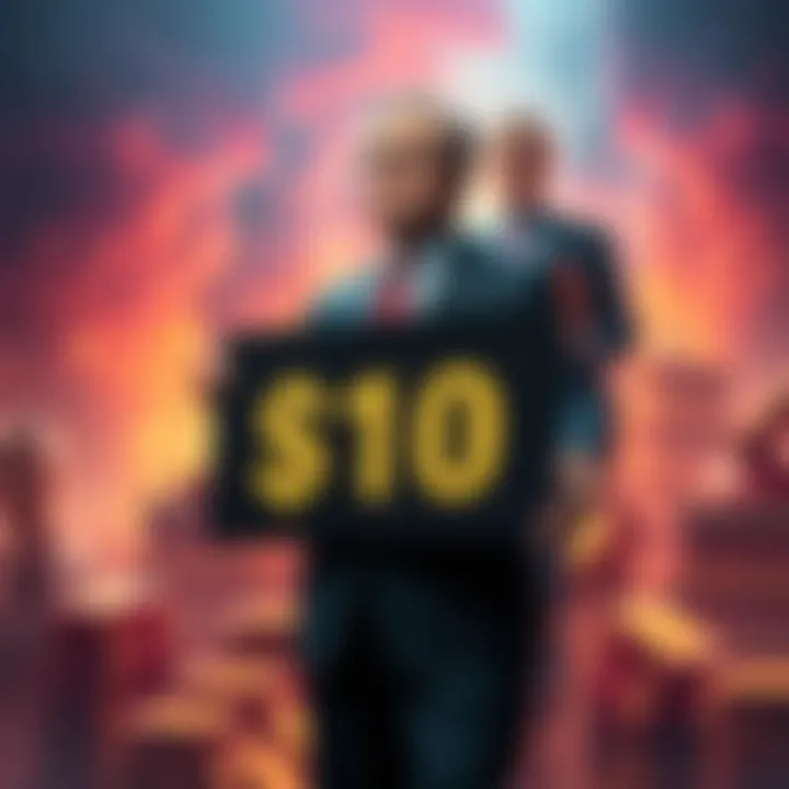 CZ stands confidently with a backdrop representing wealth, holding a sign showing $110 billion, while Bill Gates' figure appears in the background with $107 billion visually depicted.