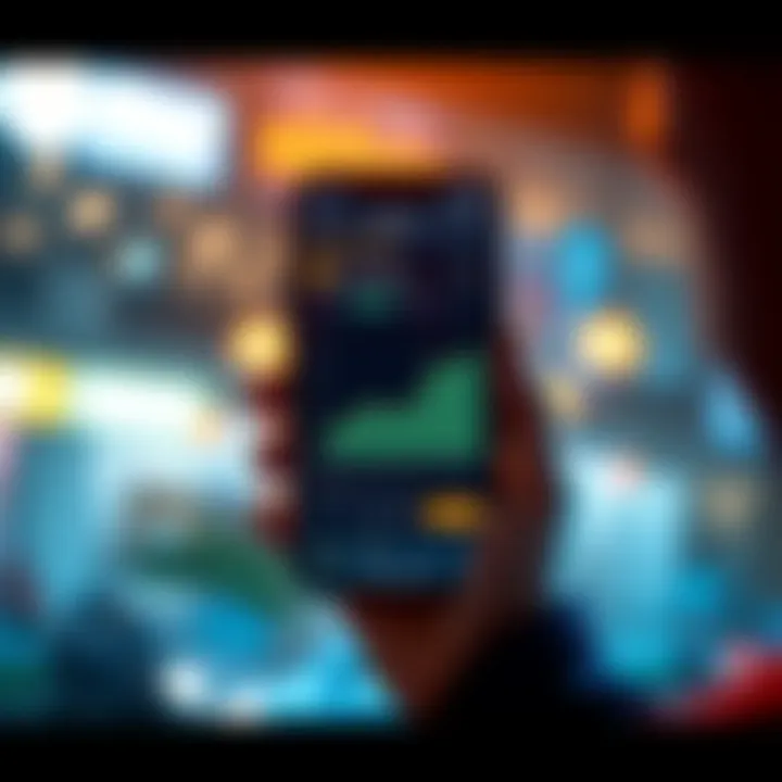 Person holding a smartphone showing a bitcoin app with a graph tracker of daily purchases