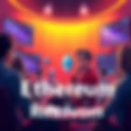 Daily Discussion on Ethereum A group of people engaging in a discussion about Ethereum, with charts and news articles displayed on screens in the background.