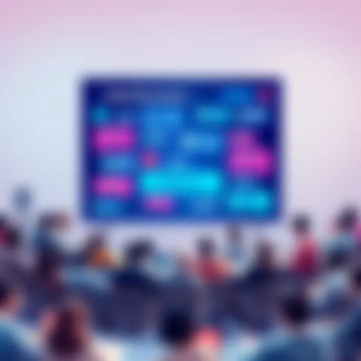 A vibrant online forum with people engaging in discussions about various topics, featuring chat bubbles and icons representing different subjects.