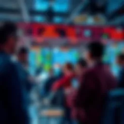 People engaging in discussions about trading strategies and technical analysis in a group setting