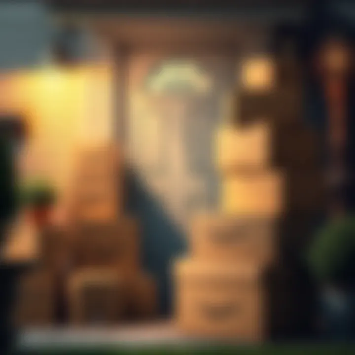 A stack of cardboard boxes at a front door, showing the growing trend of daily deliveries.