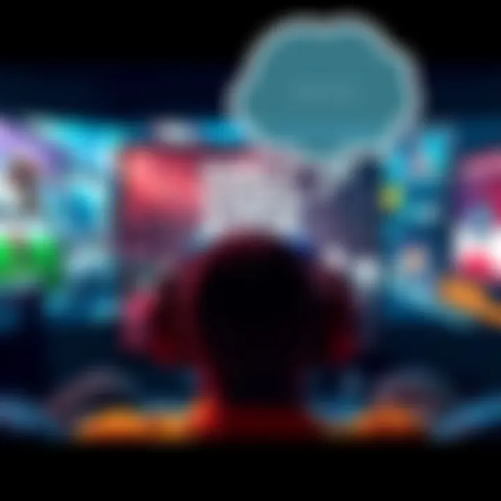 A gamer viewing a game screen with video ads popping up, surrounded by a thought bubble showing a limit on ads for better gameplay experience.