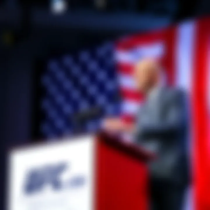 danawhite speaking at a podium with an American flag backdrop, celebrating UFC's impact on MMA and America's 250th anniversary