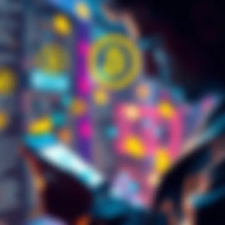 Dashpay Mobile Wallet A person using Dashpay Mobile Wallet on a smartphone, looking for Bitrefill integration, with crypto symbols in the background.