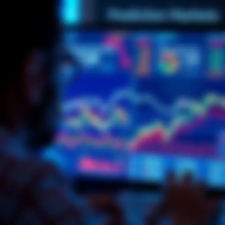 Person analyzing data on a digital screen A person focused on a computer screen displaying graphs and data points related to prediction markets