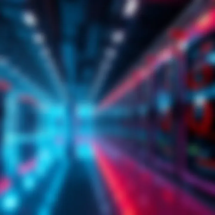 An AI data center turned bitcoin mining site, featuring rows of computer servers and mining rigs, working together for cryptocurrency mining.